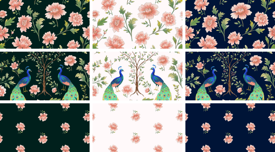 Garden Tapestry - Collection de motifs illustrés : paons & fleurs